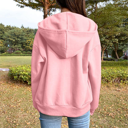 Pink Full Zip Hoodie – Lightweight Drawstring Sweatshirt – Long Sleeve with Pockets