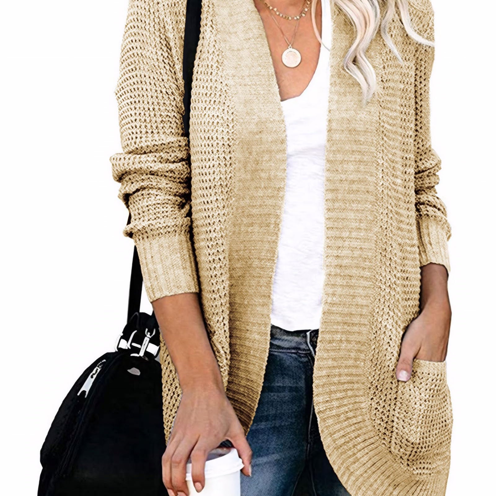 Flovey Womens Long Sleeve Open Front Cardigan