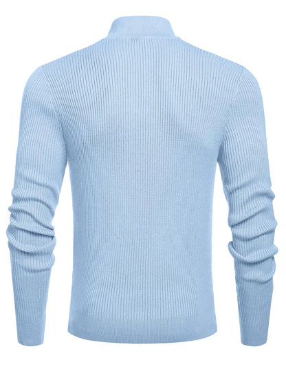 Men’s Light Blue Quarter-Zip Sweater – Slim Fit – Mock Neck Pullover (COOFANDY)