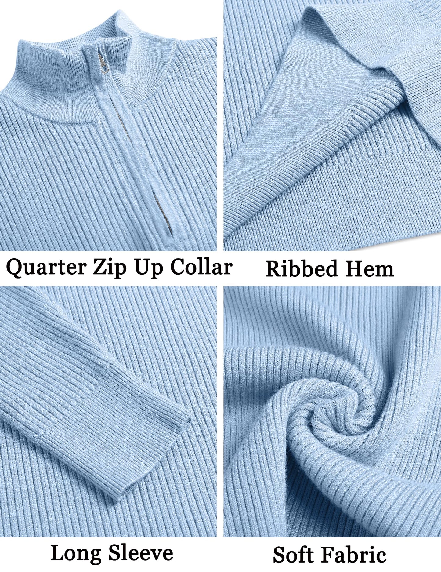 Men’s Light Blue Quarter-Zip Sweater – Slim Fit – Mock Neck Pullover (COOFANDY)