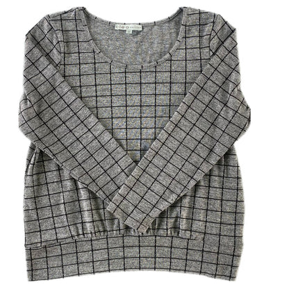 Women's Windowpane Grid Print Sweater – Soft & Stretchy – Size Large (Cleo)front view