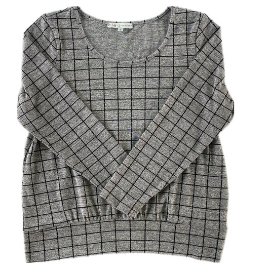 Women's Windowpane Grid Print Sweater – Soft & Stretchy – Size Large (Cleo)front view