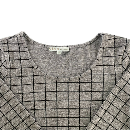 Women's Windowpane Grid Print Sweater – Soft & Stretchy – Size Large (Cleo)close up of neckline