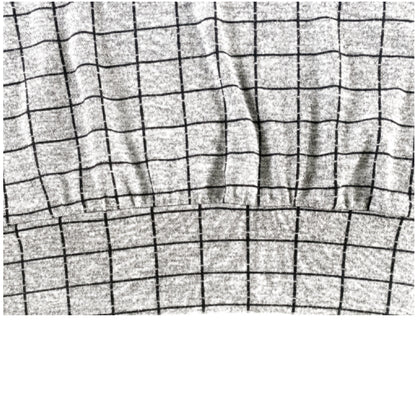Women's Windowpane Grid Print Sweater – Soft & Stretchy – Size Large (Cleo)close up of the hemline