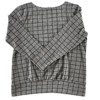Women's Windowpane Grid Print Sweater – Soft & Stretchy – Size Large (Cleo)back view