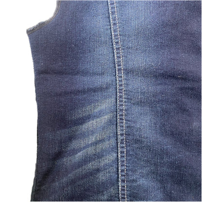 Women's Sleeveless Stretch Denim Vest – Fitted & Edgy – Size Medium (Wallflower)close up distress on back