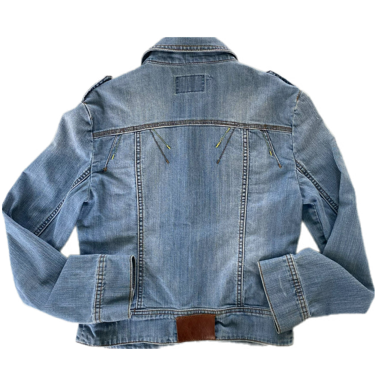 Women's Light Wash Denim Jacket – Fitted & Stretchy – Size Medium (Azur) back view