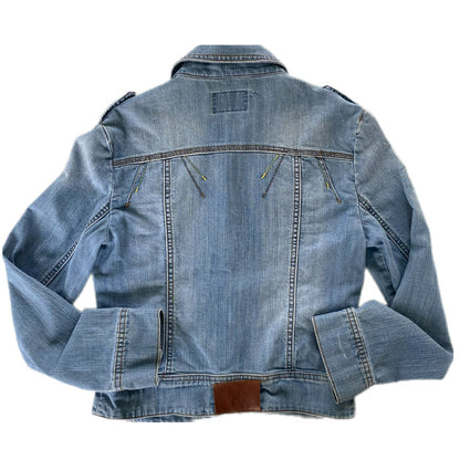 Women's Light Wash Denim Jacket – Fitted & Stretchy – Size Medium (Azur) back view