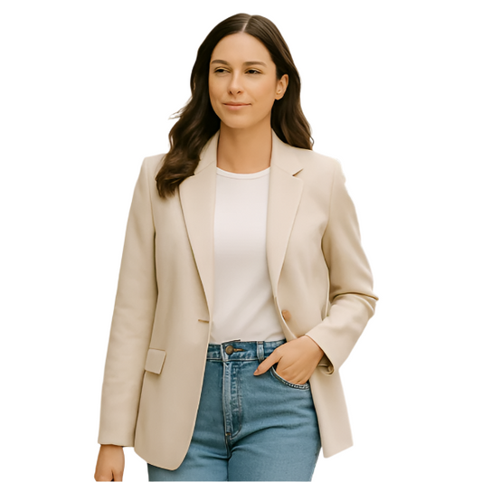 Anne Klein Beige Blazer – Tailored Two-Button Jacket – Size 8 | Shop Women’s Secondhand Blazers on ai model