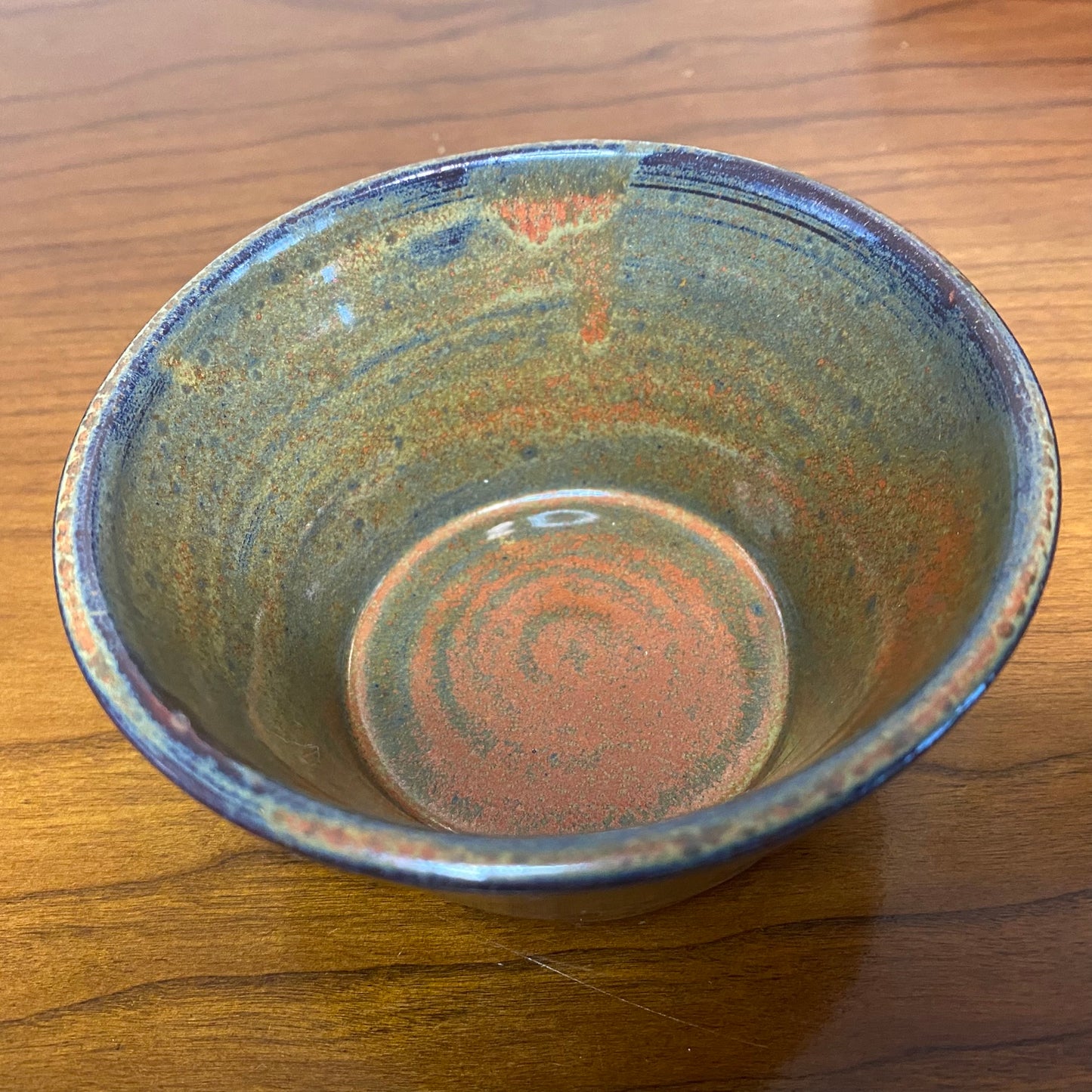 Pottery Bowl Green Blue Rust Orange Print 2"H x 4"W