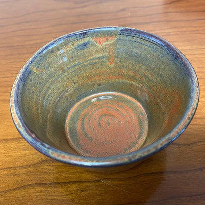 Pottery Bowl Green Blue Rust Orange Print 2"H x 4"W