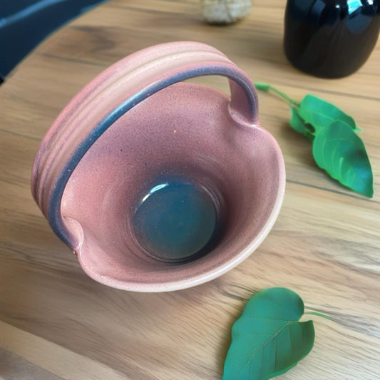 Pottery Basket Pink and Blue 6"H x 5.5"W