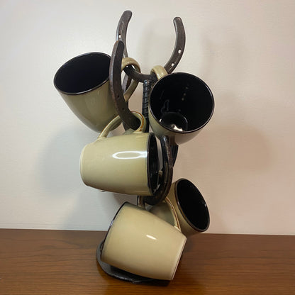 Rustic Horse Shoe Coffee Cup Holder Rack Display 