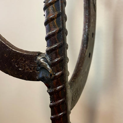 Rustic Western Horseshoe Themed Cup Holder Steel Rebar Horse Shoes 16"H