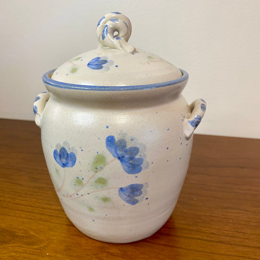 Pottery Crock Porringer With Lid Small 4"W x 5"H