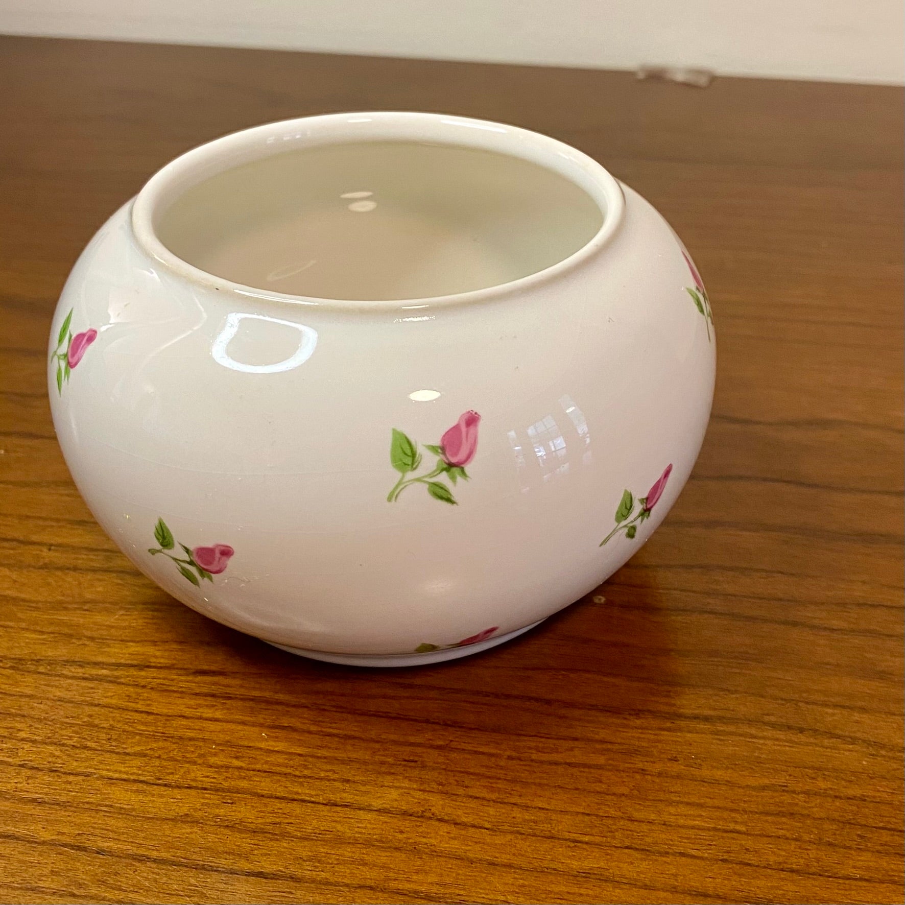 Teleflora Gift Vase Potpourri Bowl White Rose Print 3.25"W x 3"H
