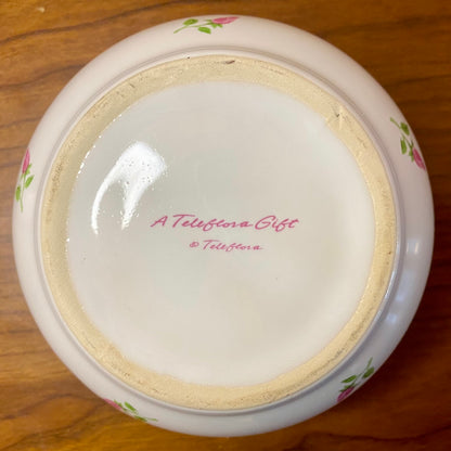 Teleflora Gift Vase Potpourri Bowl White Rose Print 3.25"W x 3"H