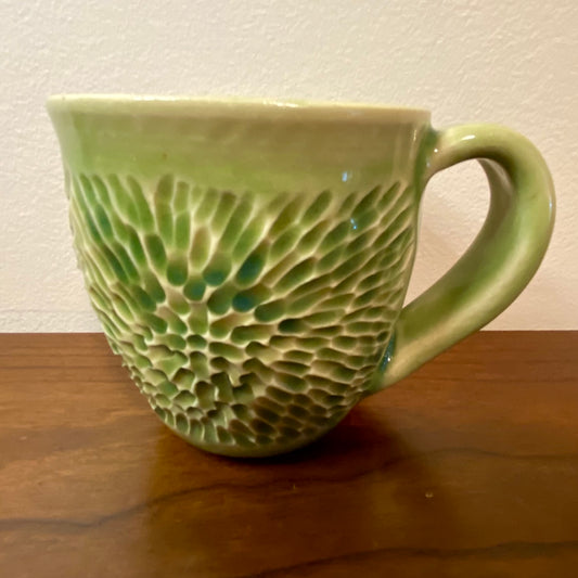 Pottery Mug Green Textured Design 3.5"W x 4"H