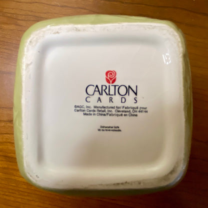 Carlton "Celebrate Life's Special Joys" Jar with Lid Green Leaf Print 7"H