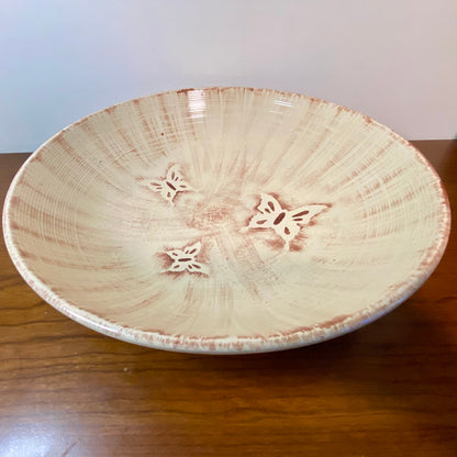 Pottery Butterfly Art Deco Fruit Bowl Tan 14"W x 3"H