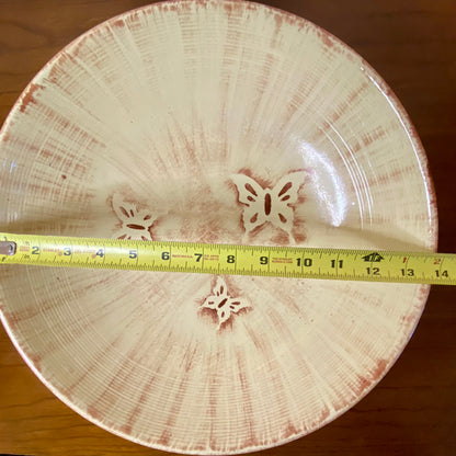Pottery Butterfly Art Deco Fruit Bowl Tan 14"W x 3"H