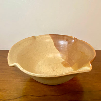 Pottery Bowl Tan Brown Waffle Edge 10"W x 4"H