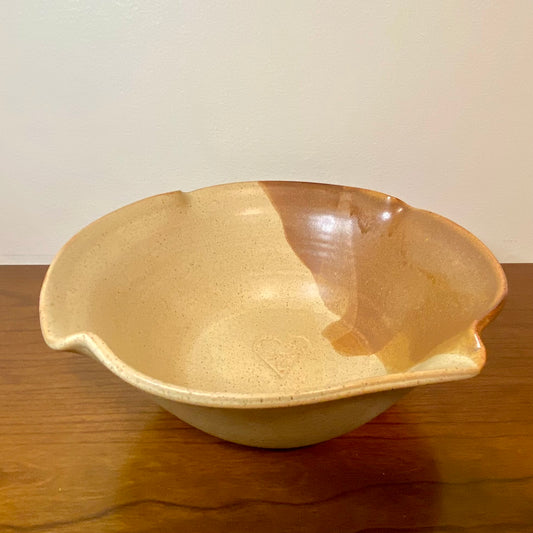 Pottery Bowl Tan Brown Waffle Edge 10"W x 4"H