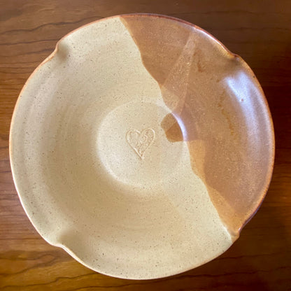 Pottery Bowl Tan Brown Waffle Edge 10"W x 4"H