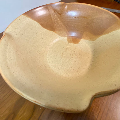 Pottery Bowl Tan Brown Waffle Edge 10"W x 4"H