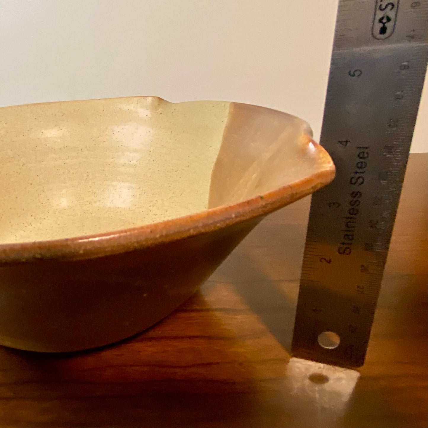 Pottery Bowl Tan Brown Waffle Edge 10"W x 4"H