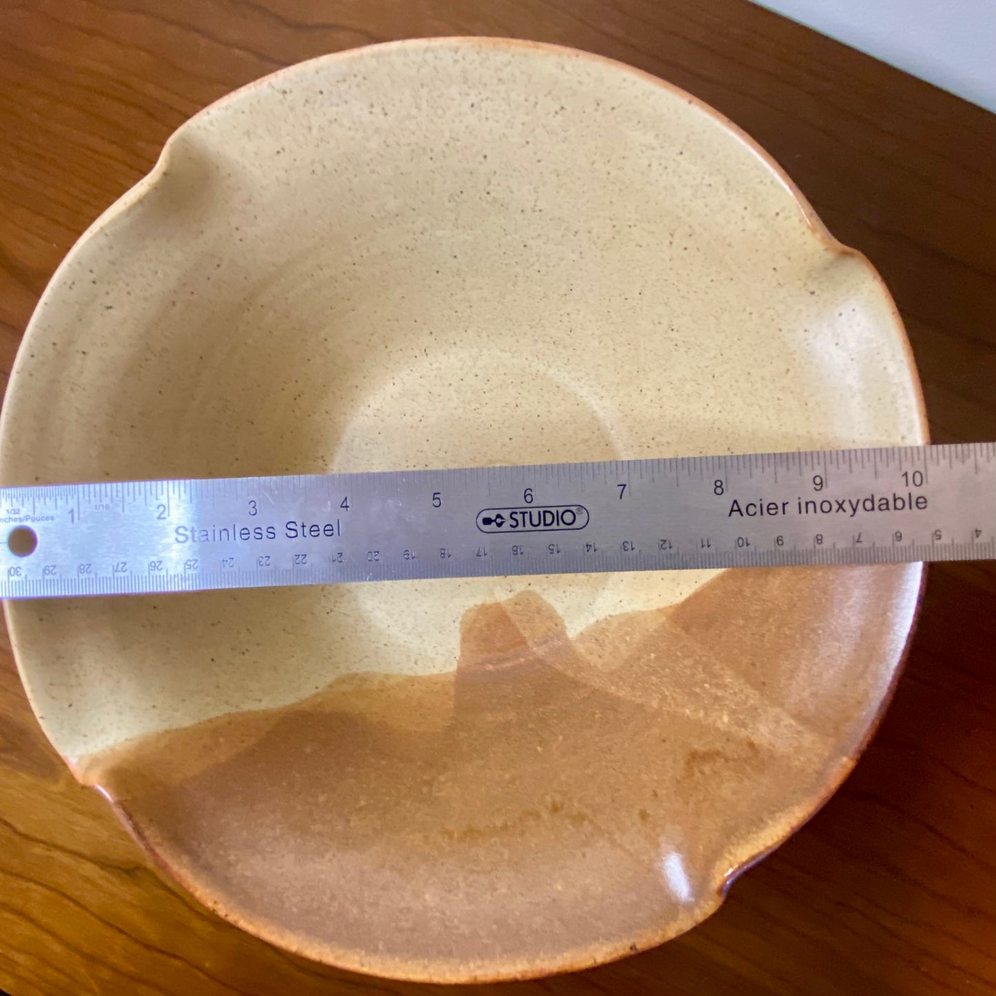 Pottery Bowl Tan Brown Waffle Edge 10"W x 4"H