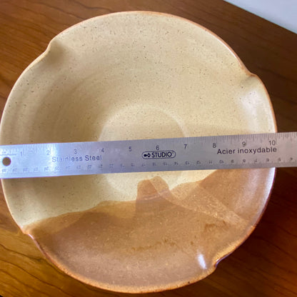 Pottery Bowl Tan Brown Waffle Edge 10"W x 4"H