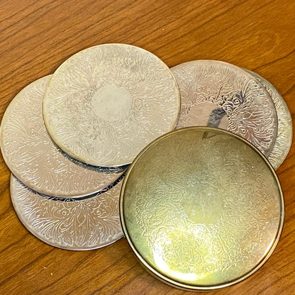 Silver Plated Coaster Set with Container With Patina 7 pieces