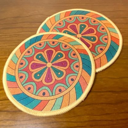 Trivet Mats With Non-Slip Backing Retro Flower Print 2 piece