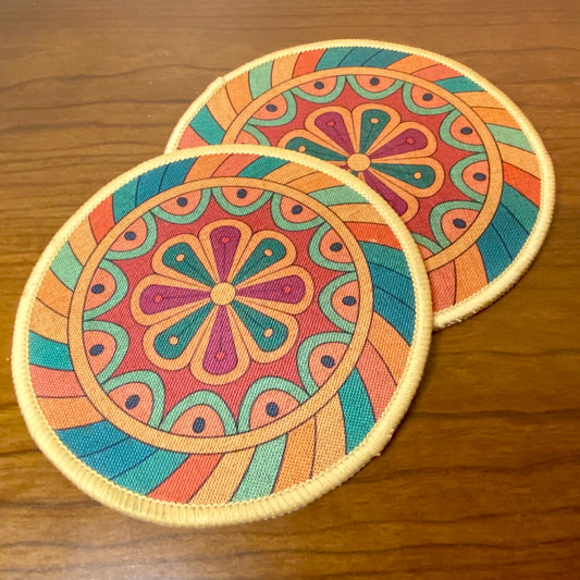 Trivet Mats With Non-Slip Backing Retro Flower Print 2 piece