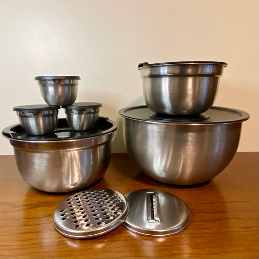 Stacking Bowl Set With Lids And Pop-In Grater Slicer 8 piece