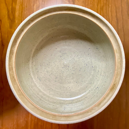 Pottery Crock Bowl Casserole With Lid Blue Sky Birds Print 9.25"W x 4"H
