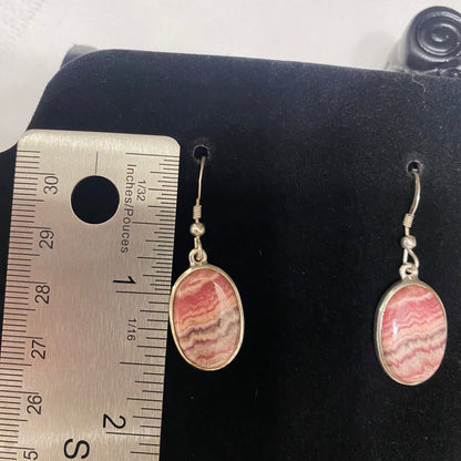 Sterling Silver 925 Rhodochrosite Earrings, Pendant and Ring Set Silver Pink