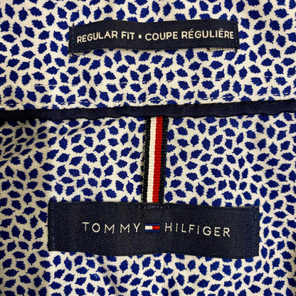 Tommy Hilfiger Men's Long Sleeve Button Down Shirt, Size Large, White and Navy Print