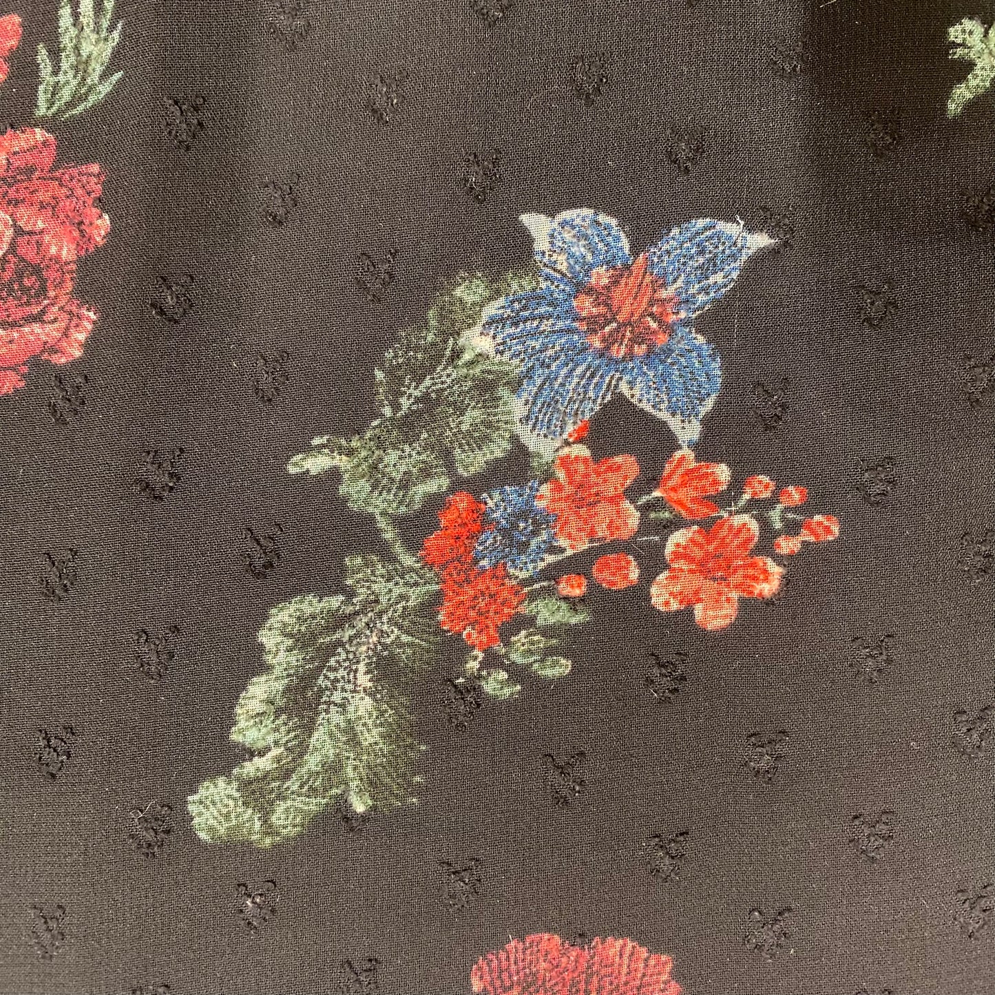 3/4 Sleeve Floral Blouse – Black Pattern, Size Large (Northern Reflections)