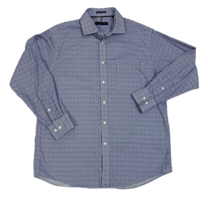 Tommy Hilfiger Men's Long Sleeve Button Down Shirt, Size Large, White and Navy Print