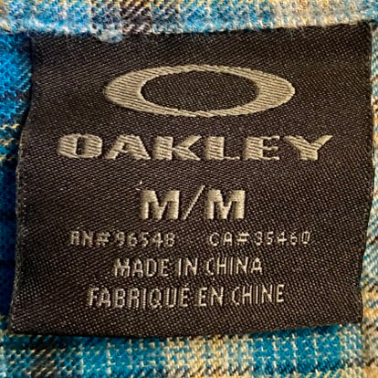 Oakley Men's Long Sleeve Button-Up Shirt Turquoise Plaid Size Med