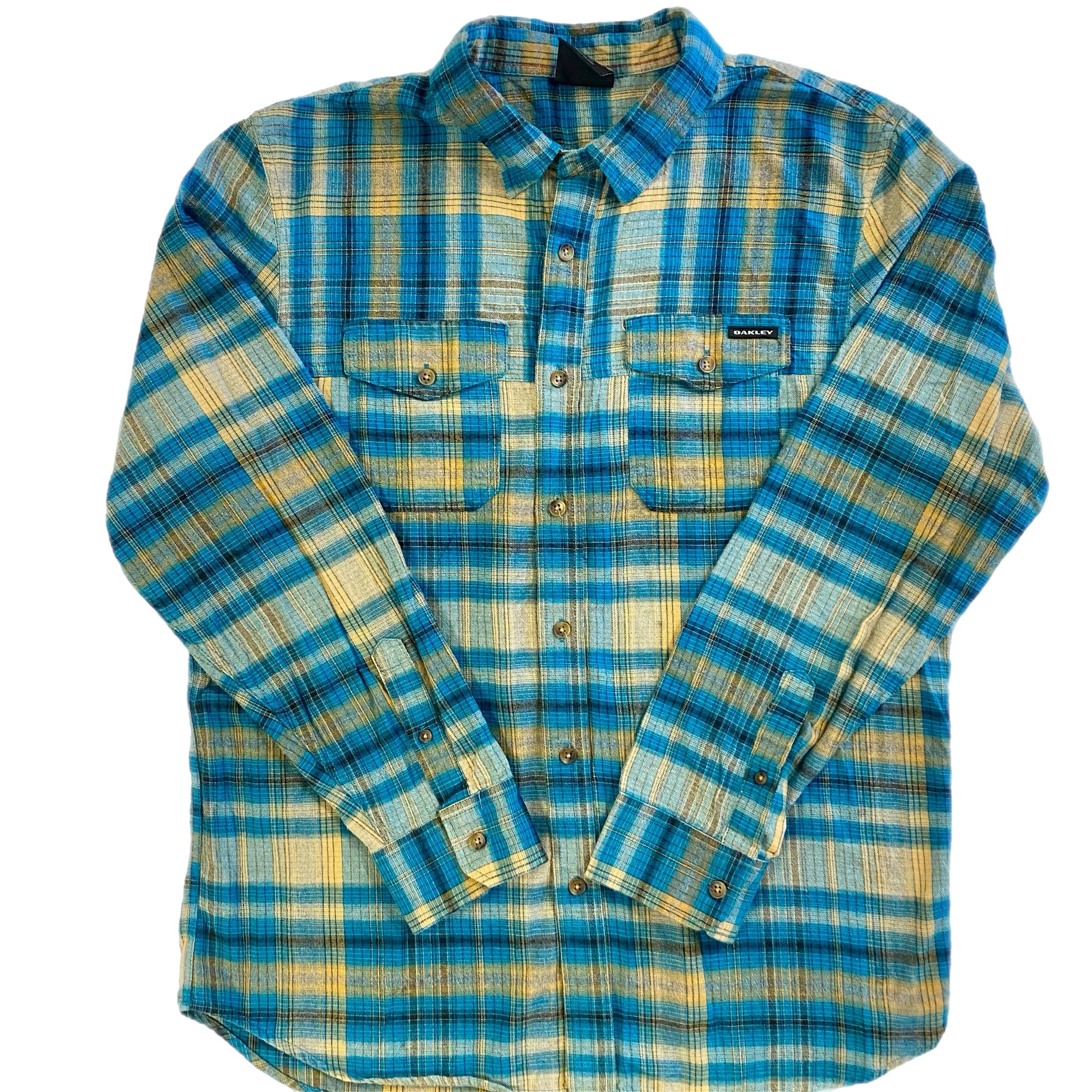 Oakley Men's Long Sleeve Button-Up Shirt Turquoise Plaid Size Med
