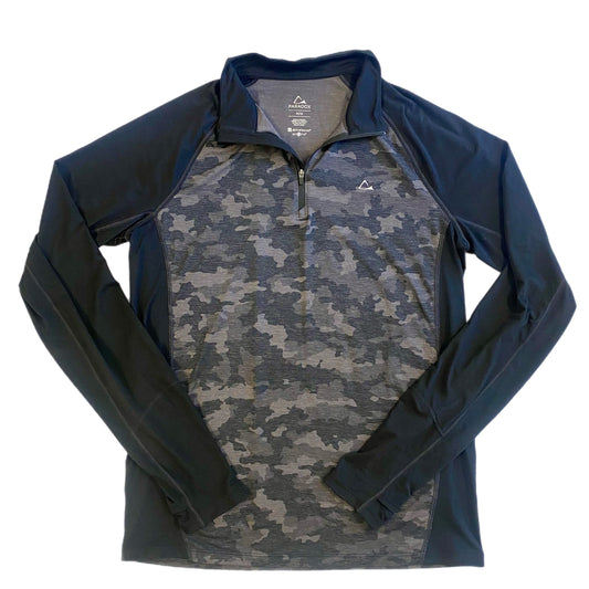 Paradox Women's Black Camouflage Quarter-Zip Pullover – Long Sleeve Activewear, Size Medium flat lay front