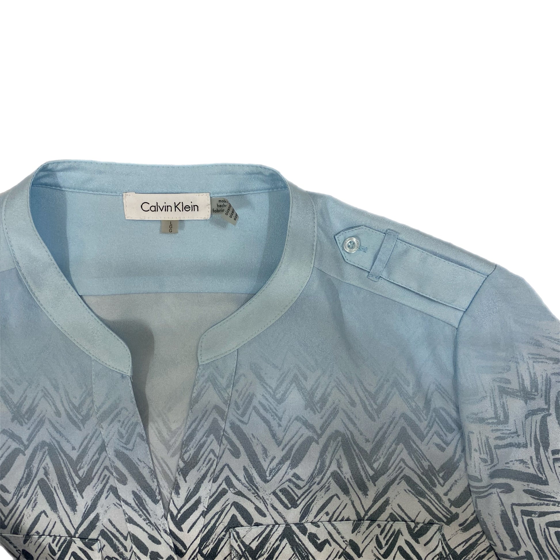Calvin Klein Women's V-Neck Roll-Up Long Sleeve Blouse BLue Black Size Large
