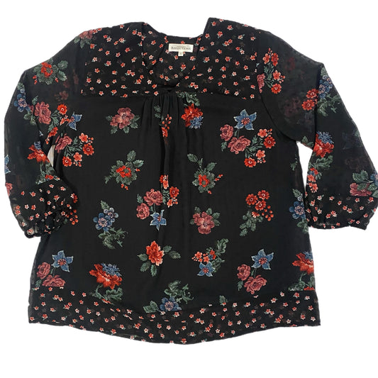 Northern Reflections Women's 3/4 Sleeve Floral Blouse – Black Pattern, Size Large front view