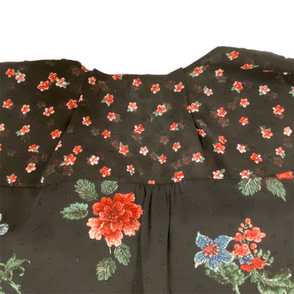 Northern Reflections Women's 3/4 Sleeve Floral Blouse – Black Pattern, Size Large detailed view of alterations