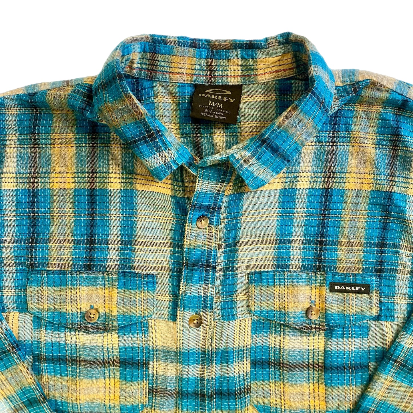 Oakley Men's Long Sleeve Button-Up Shirt Turquoise Plaid Size Med