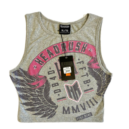 Headrush Women's Sleeveless T-Shirt – Grey & Pink, Size XL front view showing NWT