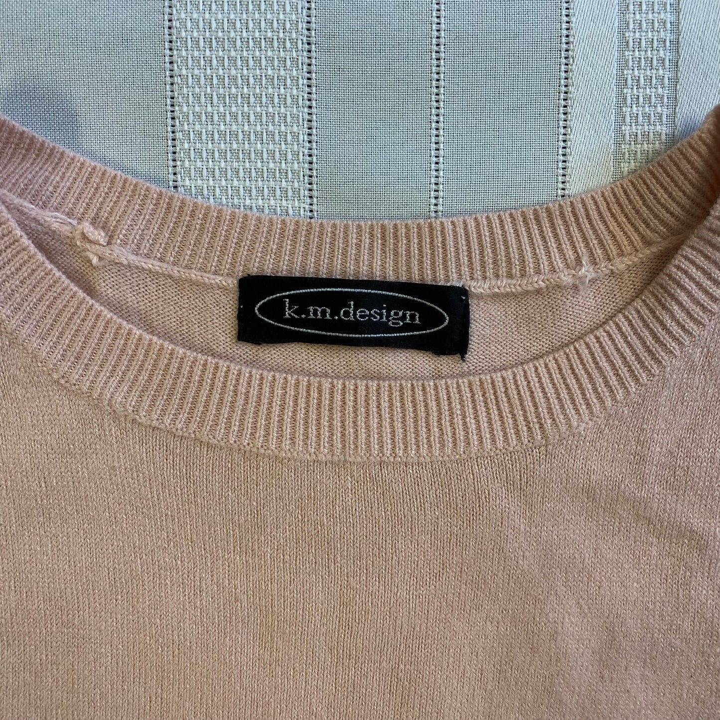 KM Design Women's Short Sleeve Sweater in Soft Pink Size XL
